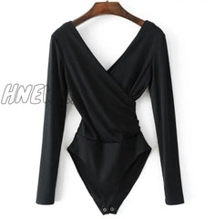 Hnewly Long Sleeve Bodysuit Women Backless Jumpsuits Black White Body Femme Monos Cortos De Mujer