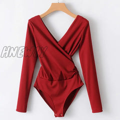 Hnewly Long Sleeve Bodysuit Women Backless Jumpsuits Black White Body Femme Monos Cortos De Mujer