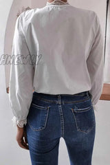 Hnewly - Long Sleeve Flared Solid Color Shirt Tops