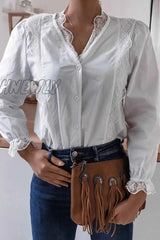 Hnewly - Long Sleeve Flared Solid Color Shirt Tops