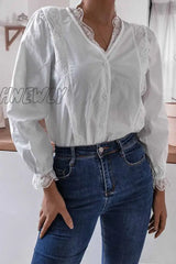 Hnewly - Long Sleeve Flared Solid Color Shirt Tops