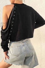 Hnewly - Long-Sleeve Loose Off-Shoulder T-Shirt Tops
