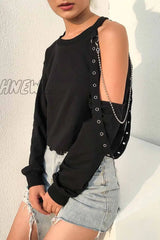 Hnewly - Long-Sleeve Loose Off-Shoulder T-Shirt Tops