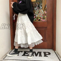 Hnewly Long Tulle Midi Skirts Womens Autumn Elastic High Waist Mesh Tutu Pleated Female Black White