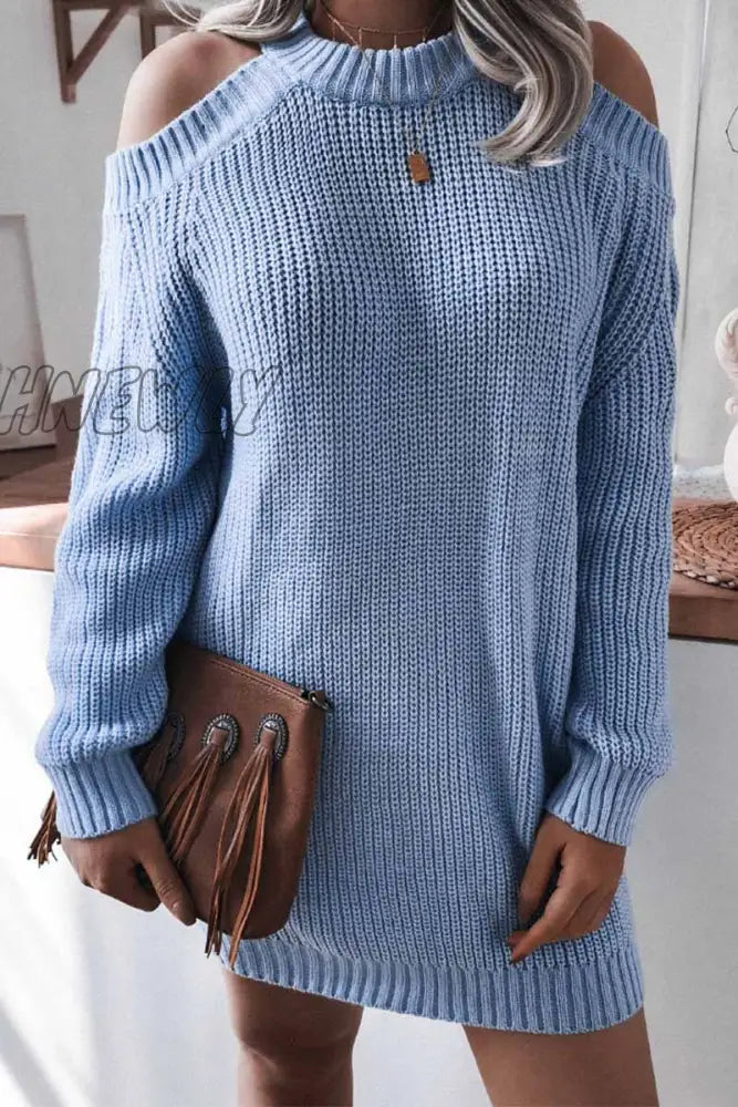 Hnewly - Loose Off-Shoulder Long Sleeves Tops M / Blue