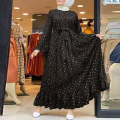 Hnewly Loose Robe Casual Sleeve Long Sundress Women Print Maxi Dresses Spring Ladies Vestidos
