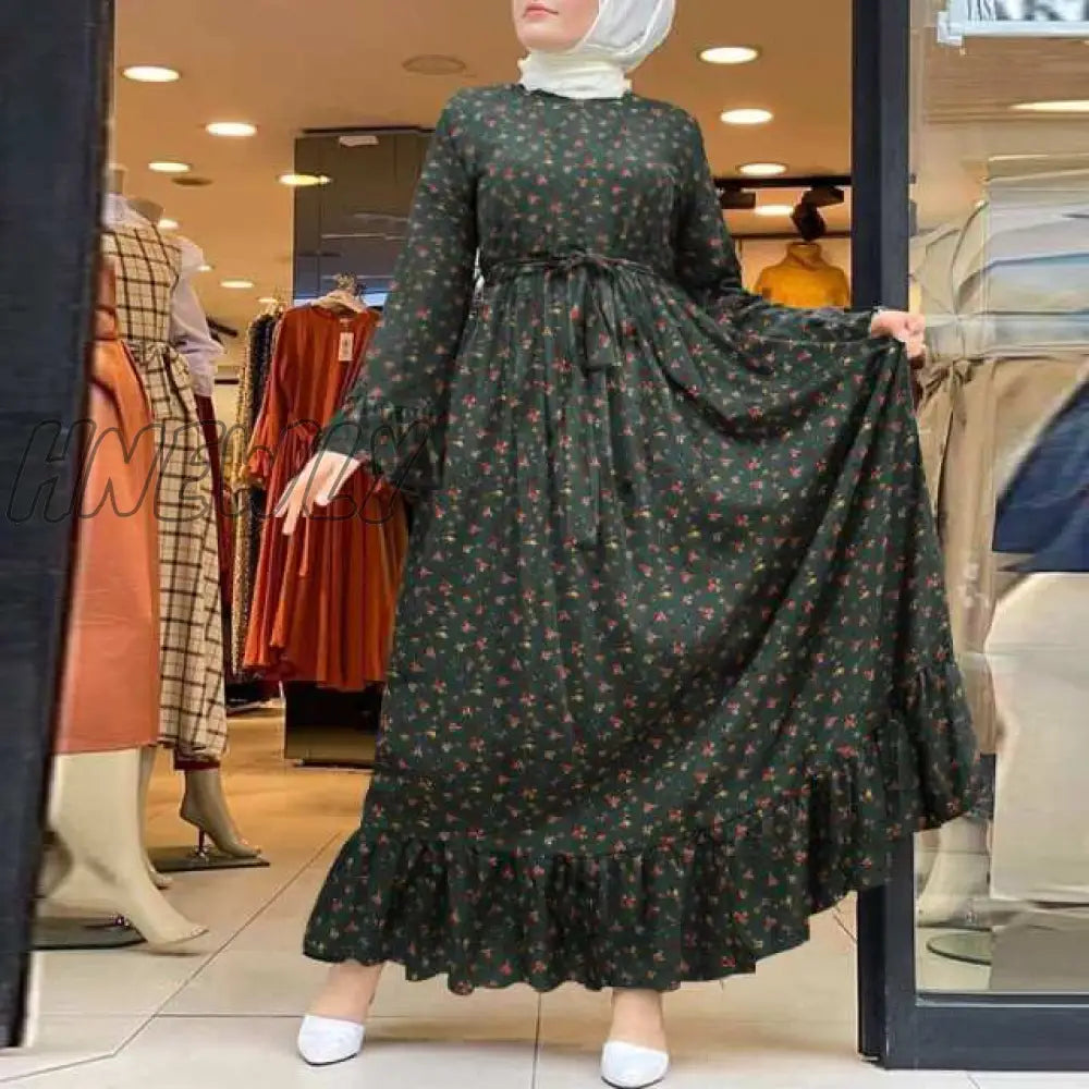 Hnewly Loose Robe Casual Sleeve Long Sundress Women Print Maxi Dresses Spring Ladies Vestidos