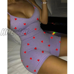 Hnewly Lovely Heart Bodysuit For Women Sexy Club V-Neck Sleeveless Rompers Ladies Summer Bodycon