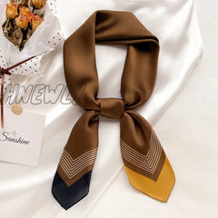 Hnewly Luxury Brand Square Silk Scarf Women Plain Striped Line Shawls And Wraps Fashion Bag Scarfs