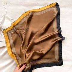 Hnewly Luxury Brand Square Silk Scarf Women Plain Striped Line Shawls And Wraps Fashion Bag Scarfs