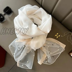Hnewly Luxury Brand Women Scarf Thin Summer Lady Beach Shawl Scarves With Pearl Muslim Fashion