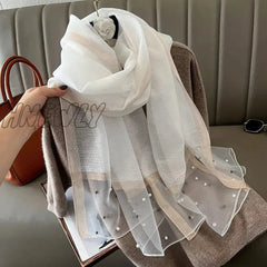 Hnewly Luxury Brand Women Scarf Thin Summer Lady Beach Shawl Scarves With Pearl Muslim Fashion