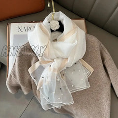 Hnewly Luxury Brand Women Scarf Thin Summer Lady Beach Shawl Scarves With Pearl Muslim Fashion