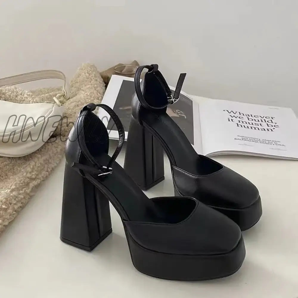 Hnewly Mary Jane Shoes Women New Spring Autumn Thick Heels High Waterproof Platform Hollow Luxury