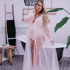 Hnewly Maternity Dress For Photoshoot Stereo Pearl Maternity Dress For Photography Tulle Outfit