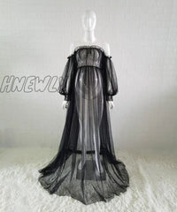 Hnewly Maternity Dress For Photoshoot White Dot Tulle Maternity Photography Props Dress See Through