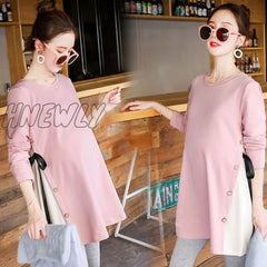 Hnewly Maternity Dress For Pregnant Women Clothes Casual Patchwork Long - Sleeved Loose T - Shirt
