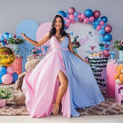 Hnewly Maternity Dress Trailing Maternity Dresses For Photo Shoot Beach Pink And Blue Stitching