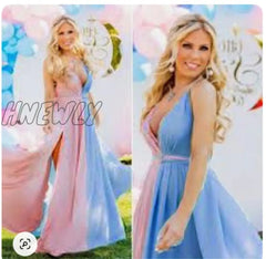 Hnewly Maternity Dress Trailing Maternity Dresses For Photo Shoot Beach Pink And Blue Stitching