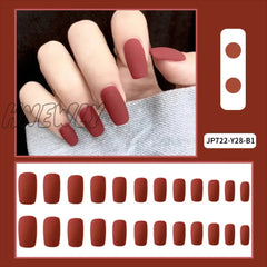 Hnewly Matte Medium Square Press On Nails Solid Color False With Jelly Sticker Reusable Fake For