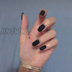 Hnewly Matte Medium Square Press On Nails Solid Color False With Jelly Sticker Reusable Fake For