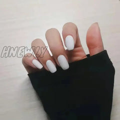 Hnewly Matte Medium Square Press On Nails Solid Color False With Jelly Sticker Reusable Fake For