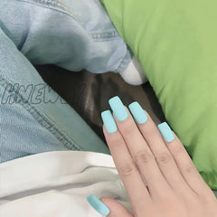 Hnewly Matte Medium Square Press On Nails Solid Color False With Jelly Sticker Reusable Fake For