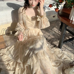 Hnewly Medieval Romantic French Court Style Dress Womens Spring Flare Sleeve High Waist Elegant