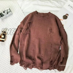 Hnewly Men Women Streetwear Hip Hop Pullovers Jumper Fashion Oversized All-Match Spring Wash Hole