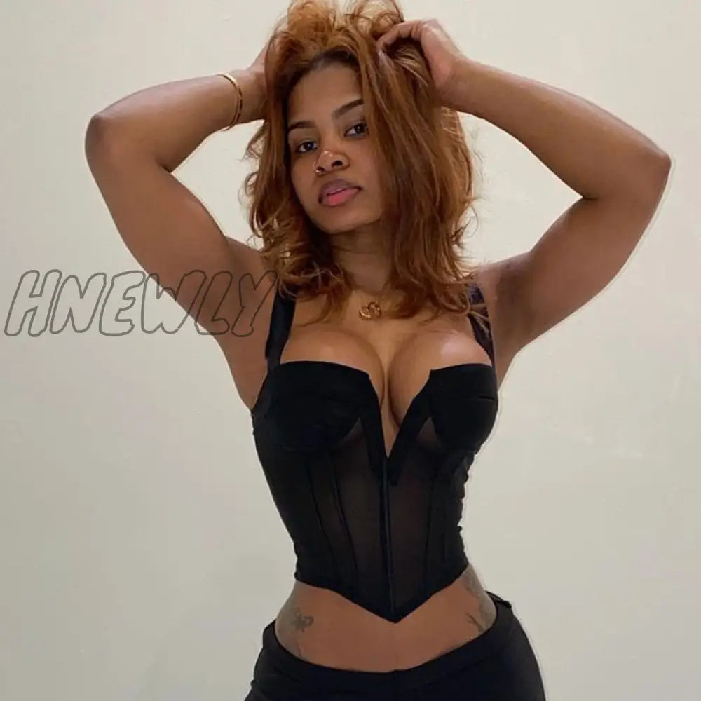 Hnewly Mesh Sheer Spaghetti Strap Crop Top Summer Clothes For Women Tank Y2K Outfits Backless Sexy