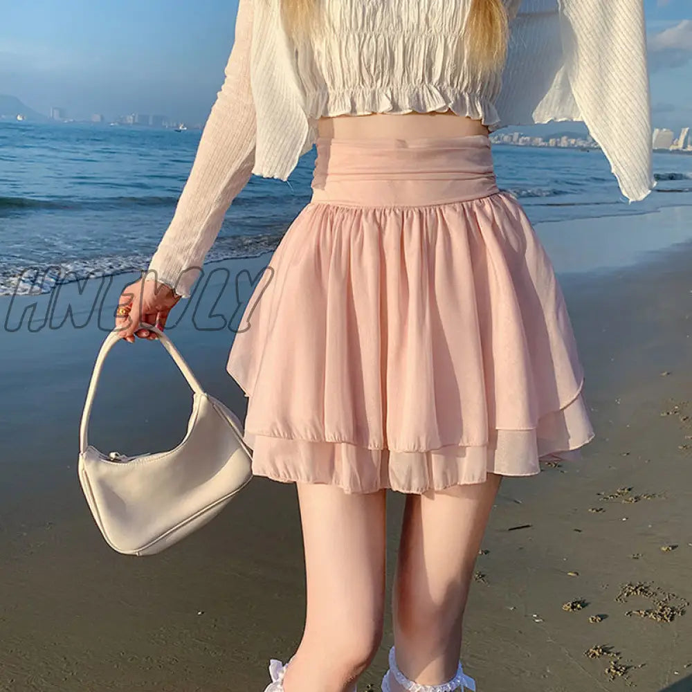 Hnewly Mesh Skirts Women Mini Elegant Sweet Girls Cute High Waist Summer Fashion Korean Design Y2K