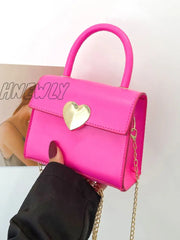 Hnewly - Metal Decor Chain Satchel Bag Women Satchels Hot Pink Women-Satchels