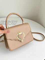 Hnewly - Metal Decor Flap Square Bag Women Satchels Khaki Women-Satchels