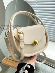 Hnewly - Metal Lock Detail Saddle Bag Women Satchels White Women-Satchels