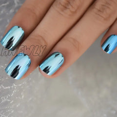 Hnewly Metallic Square Short Length Dating Press On Nails Women Or Girl Artficial Fashion Stick