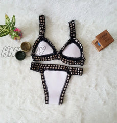 Hnewly Micro Bikini Women Handmade Crochet Knit Swimwear Halter Patchwork Bathing Suit Swimsuit