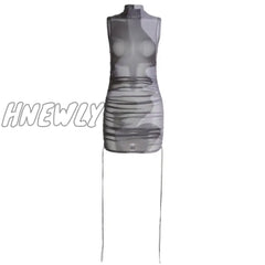 Hnewly Midnight Partywear Women Sexy See Through Contrast Patchwork Mini Dress Chic Bodycon