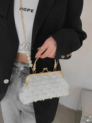 Hnewly - Mini Faux Pearl Decor Quilted Satchel Bag Women Satchels Women-Satchels