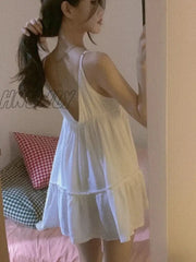 Hnewly Mini Nightgowns Women Sexy Fashion Soft Summer Sleeveless Daily Backless Simple Solid