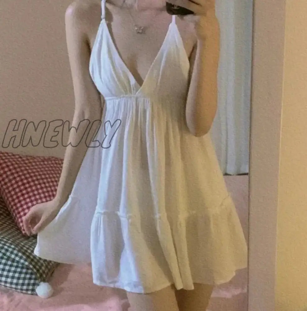 Hnewly Mini Nightgowns Women Sexy Fashion Soft Summer Sleeveless Daily Backless Simple Solid