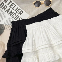 Hnewly Mini Pleated Skirt Women Summer Korean Fashion White Black All Match Ruffles Aesthetic High
