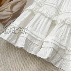 Hnewly Mini Pleated Skirt Women Summer Korean Fashion White Black All Match Ruffles Aesthetic High