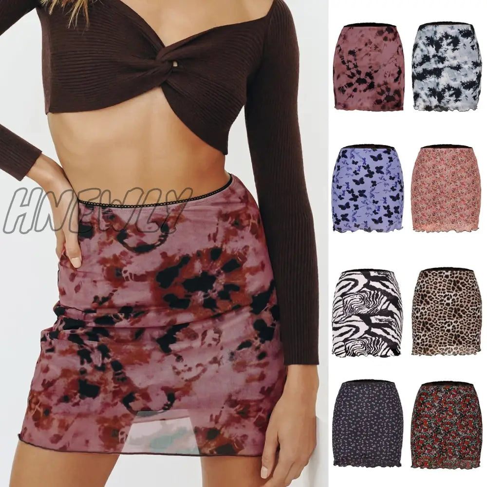 Hnewly Mini Skirt Women Summer 90S Vintage Tie Dye Graphic Print Pencil Harajuku Gothic Bodycon