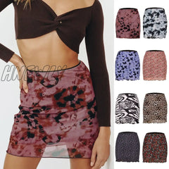 Hnewly Mini Skirt Women Summer 90S Vintage Tie Dye Graphic Print Pencil Harajuku Gothic Bodycon