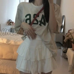 Hnewly Mini Skirts Women White High Waist Simple Summer Korean Style Temper Casual Fashion Ins