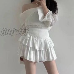 Hnewly Mini Skirts Women White High Waist Simple Summer Korean Style Temper Casual Fashion Ins