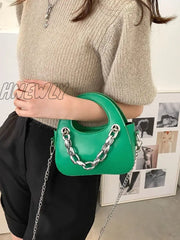Hnewly - Minimalist Chain Decor Saddle Bag Women Satchels Green Women-Satchels