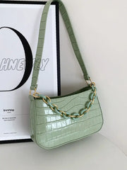 Hnewly - Minimalist Croc Embossed Chain Satchel Bag Women Satchels Green Women-Satchels