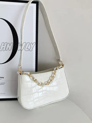 Hnewly - Minimalist Croc Embossed Chain Satchel Bag Women Satchels White Women-Satchels