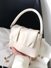 Hnewly - Minimalist Flap Ruched Bag Women Satchels White Women-Satchels